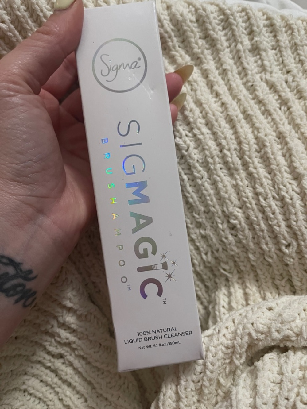 Sigma Beauty SigMagic Brush Shampoo (Iridescent Holographic Text on White Box)